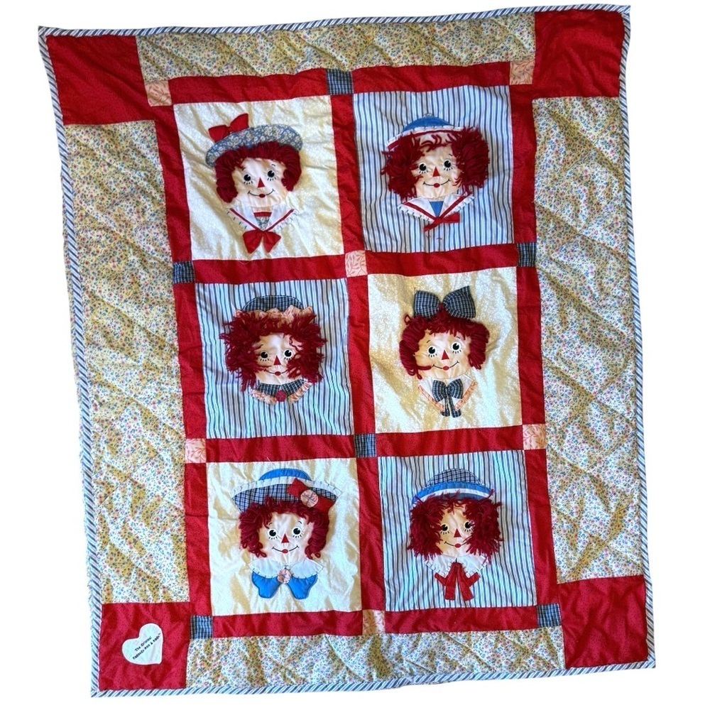 Vintage Raggedy Ann & Andy Quilt Blanket Applause Licensed 80s 90s Collectible